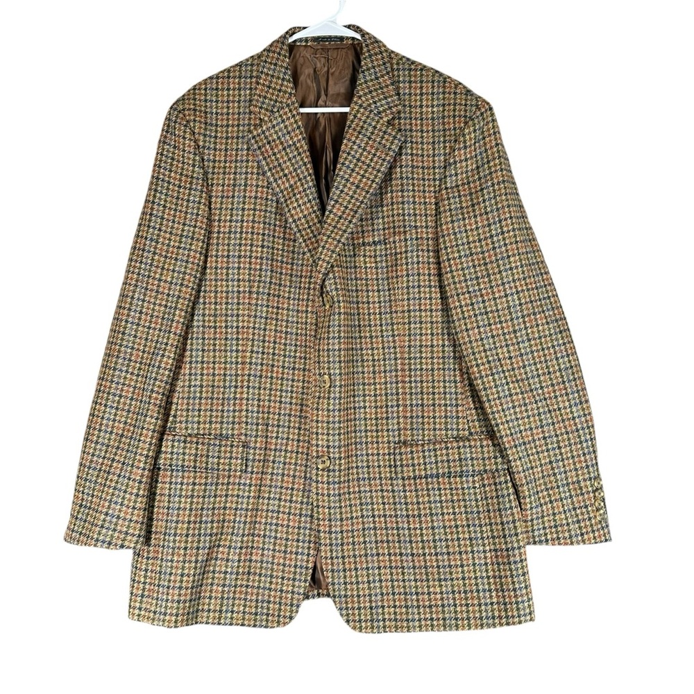 IBIZA Men’s 44L Brown Houndstooth 100% Wool Sports Coat Jacket Equestrian Preppy